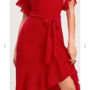 NWT Wrap Style Red Ruffle Frill Dress S
